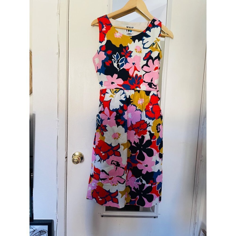 Anthropologie Whit Two Petal Print Dress with pockets and back opening Sz 6 - Picture 8 of 10
